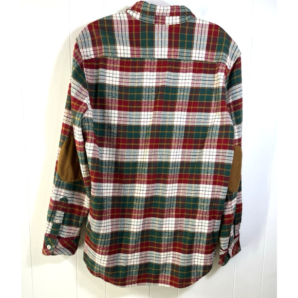 Merona Flannel Shirt Shacket Elbow Patches Red Plaid Western Holiday Size Large - Picture 2 of 11